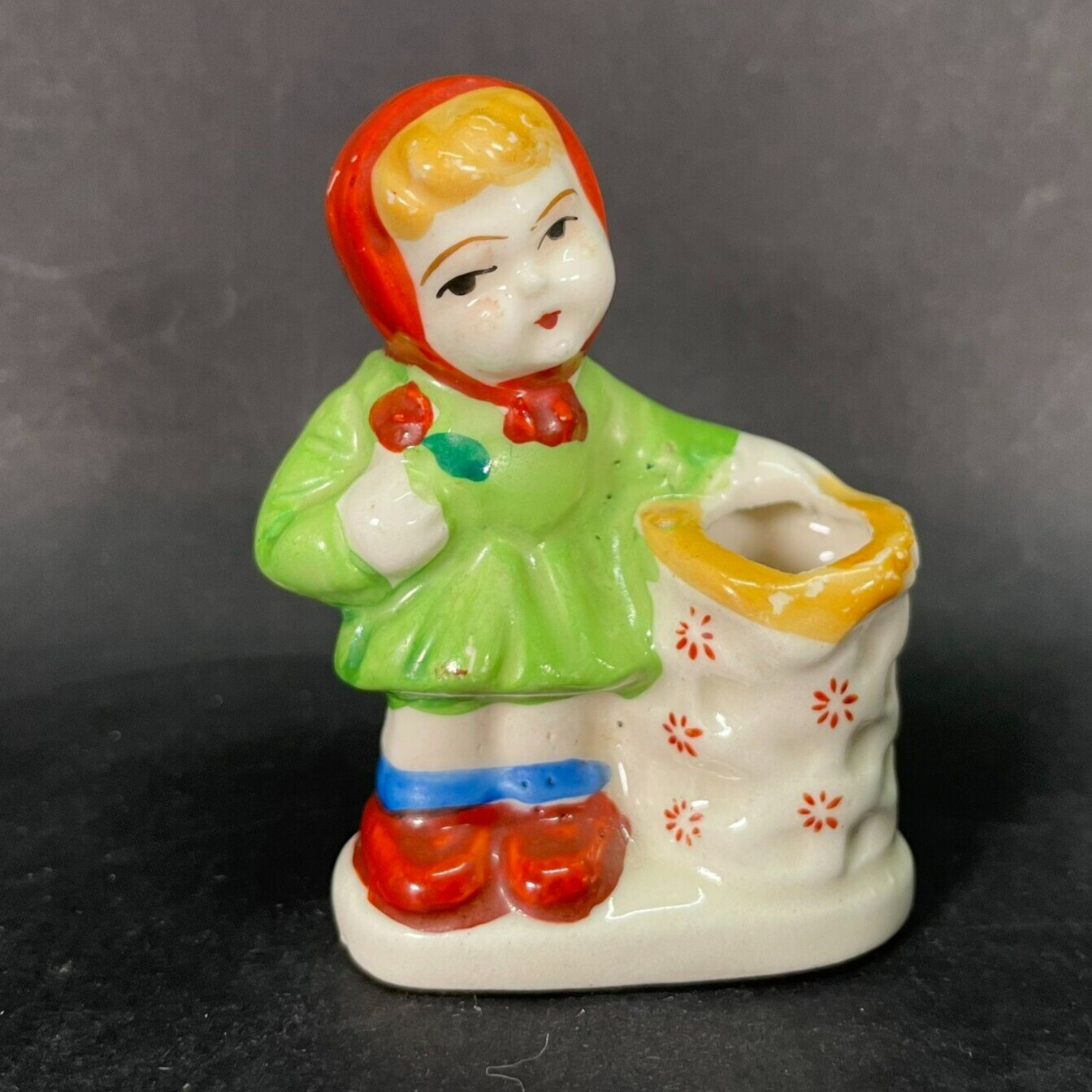 Vintage Ceramic Girl Mini Planter Tootpick Holder Figurine JAPAN