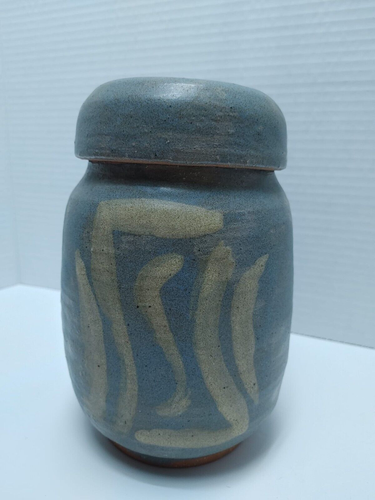 Vintage Artisan Clay Jar & Lid Handmade Blue gray studio ceramic lidded Pottery