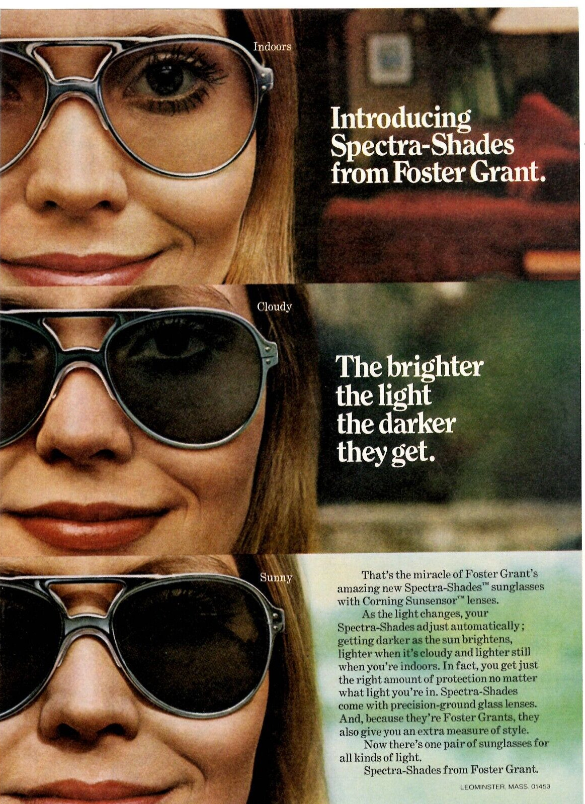 1974 Print Ad Foster Grant Spectr-Shades Sunglasses brighter the light darker