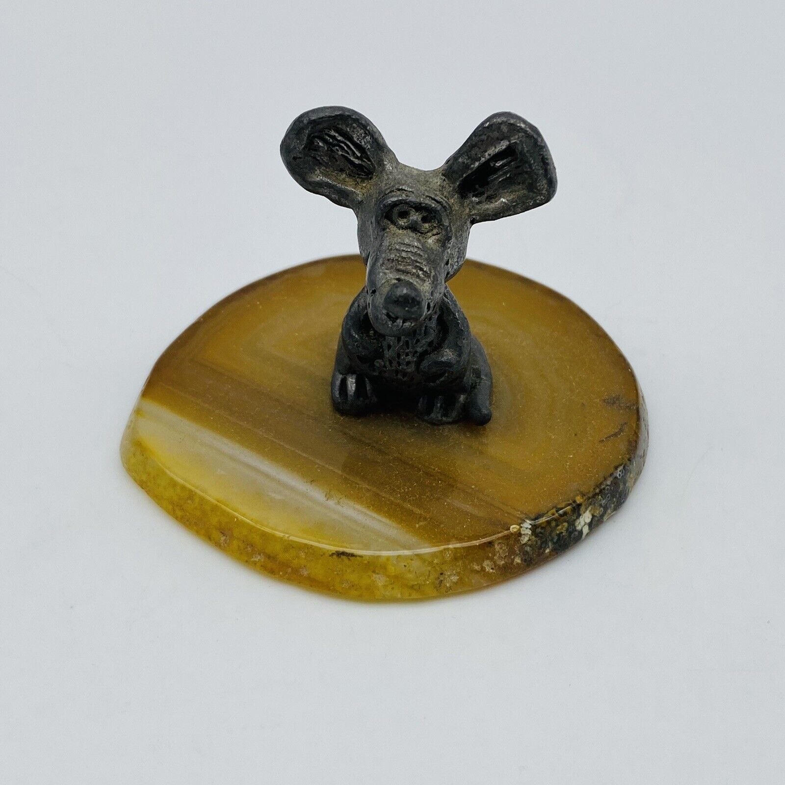 Vintage Miniature Pewter mouse on stone
