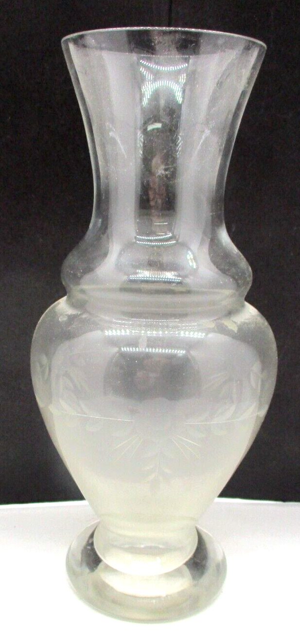 Vintage Etched Floral Glass Vase 