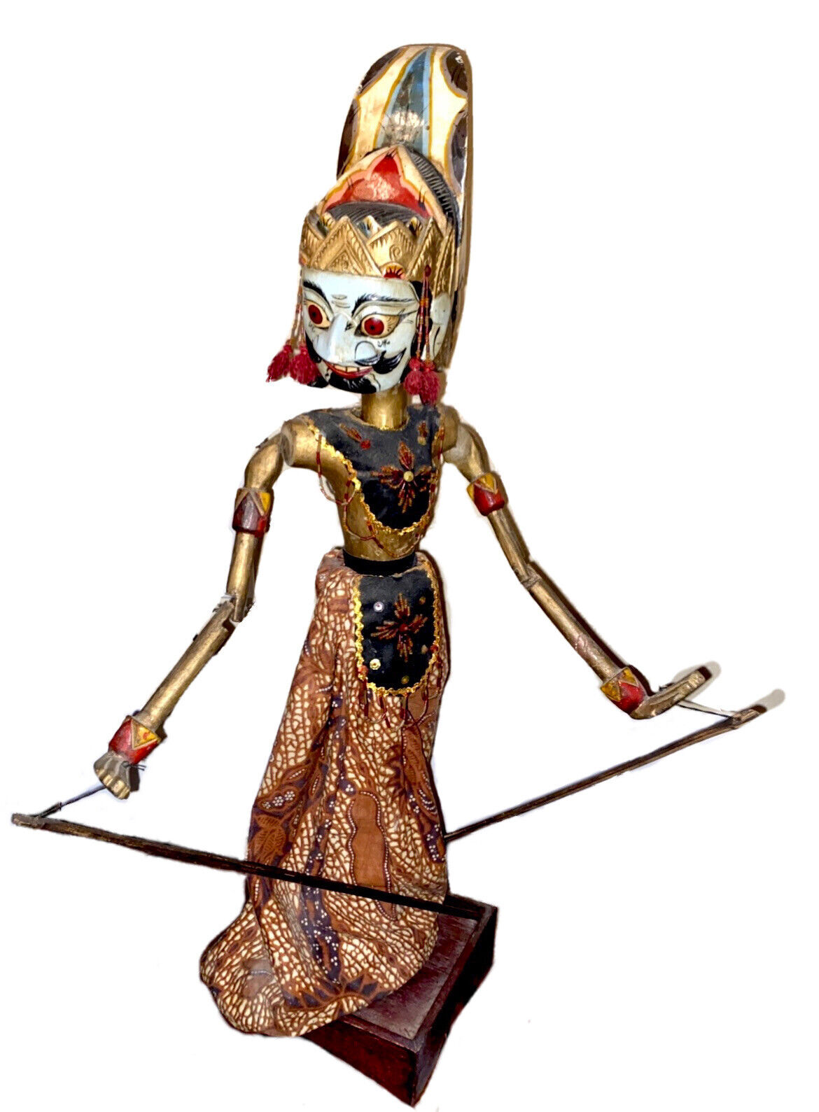 Vintage Wayang Golek Puppet | Two Faced | Beautiful Condition & Orig Stand