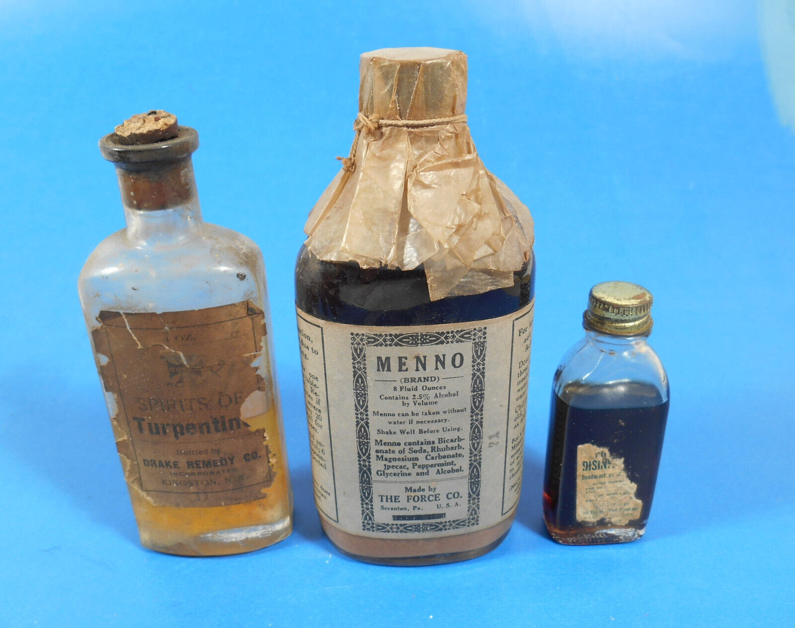 Lot of 3 Vintage/Antique Labeled Medicine Bottles w/Contents