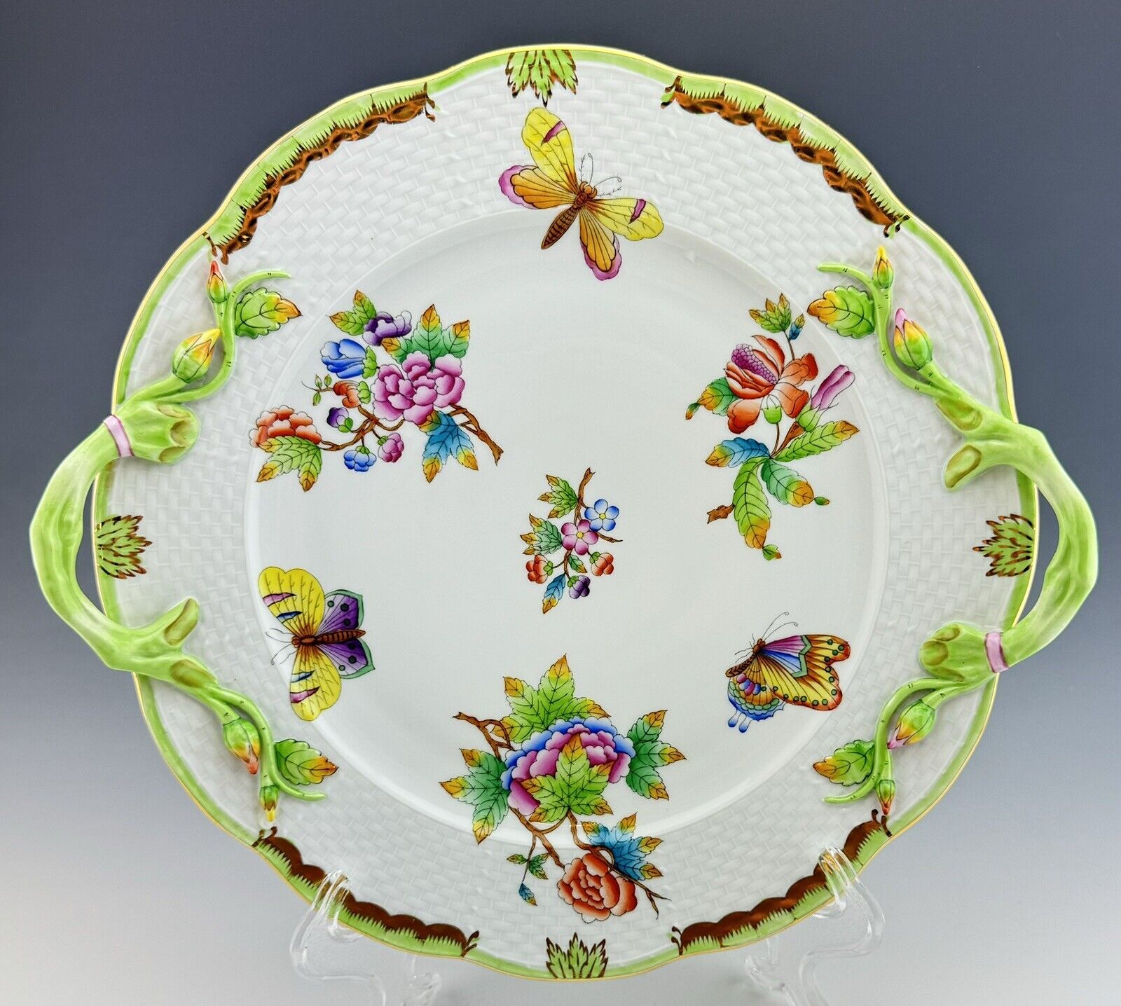 🦋MINT HEREND QUEEN VICTORIA Platter Tray Plate Dish - Asparagus Handles ($575)