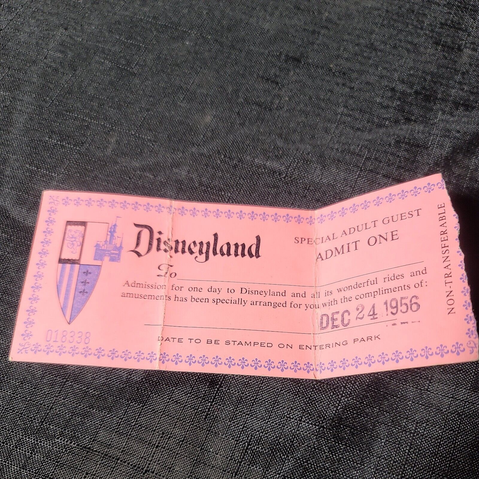 Rare 1956 Disneyland Special Adult Guest Complimentary Ticket Stub Used Admit 1