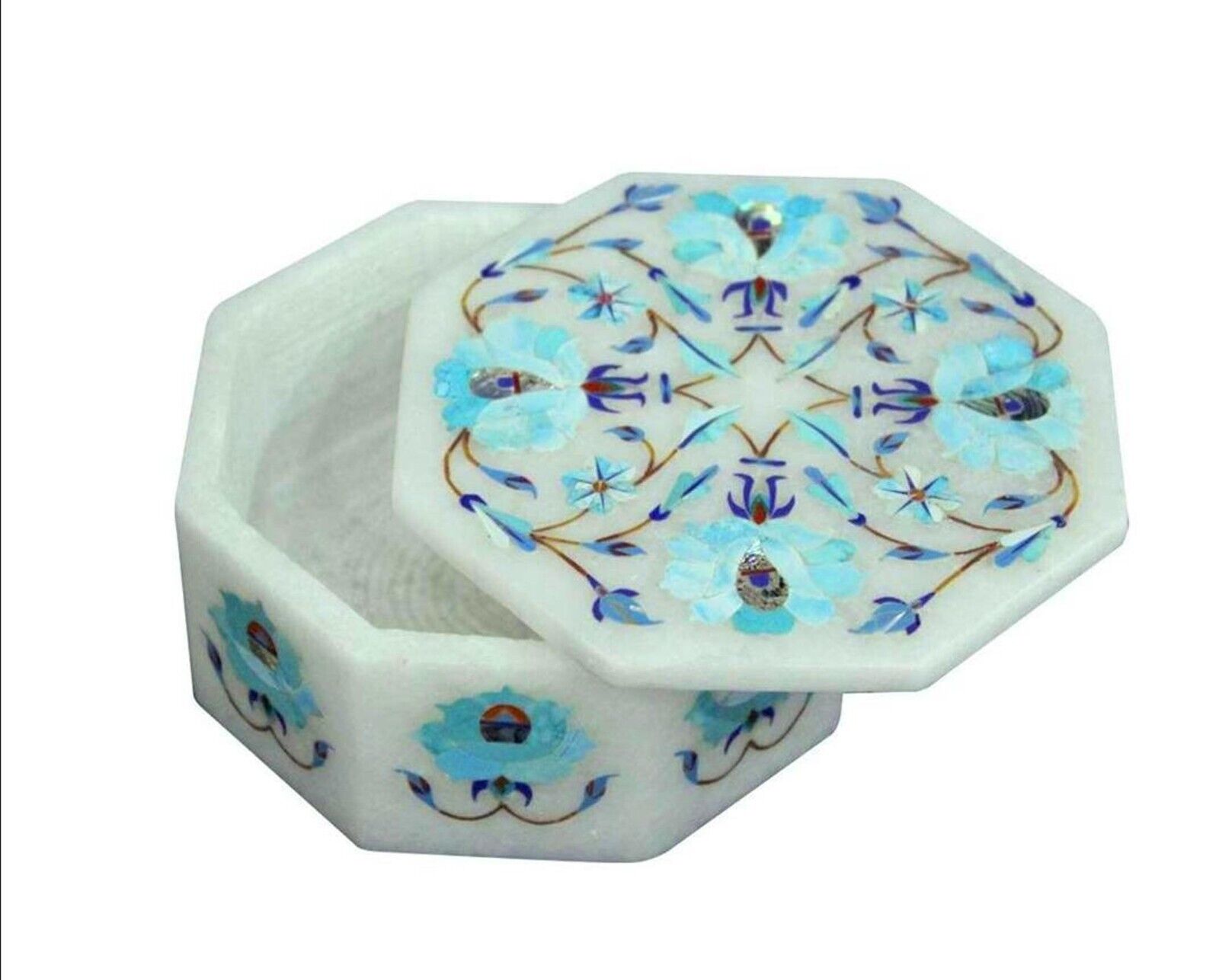 Octagon Marble Jewelry Box Beautiful Design Inlay Work Multiuse Box for Office
