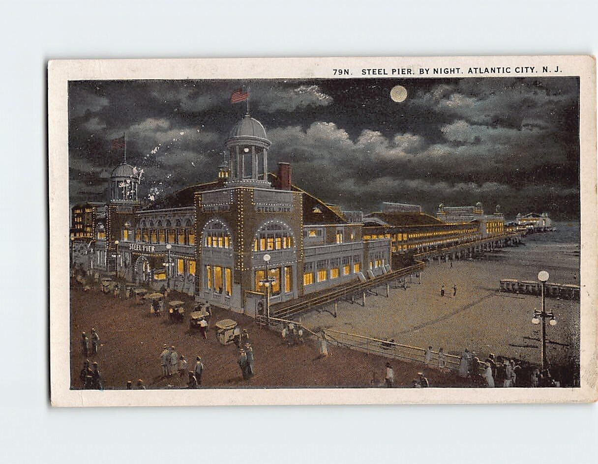 Postcard Steel Pier by Night Atlantic City New Jersey USA
