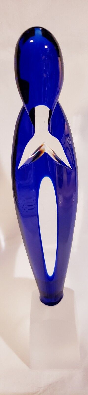  Val St Lambert Cobalt Blue / Clear Madonna Modernist Art Glass Sculpture 
