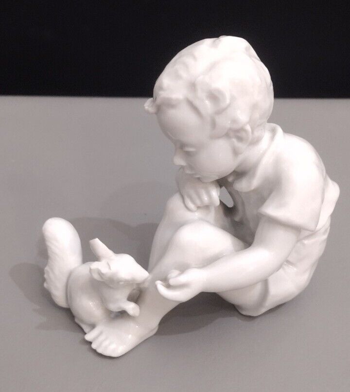 Rosenthal Kunstabteilung Selb Germany Figurine Boy w/Squirrel 1663 white