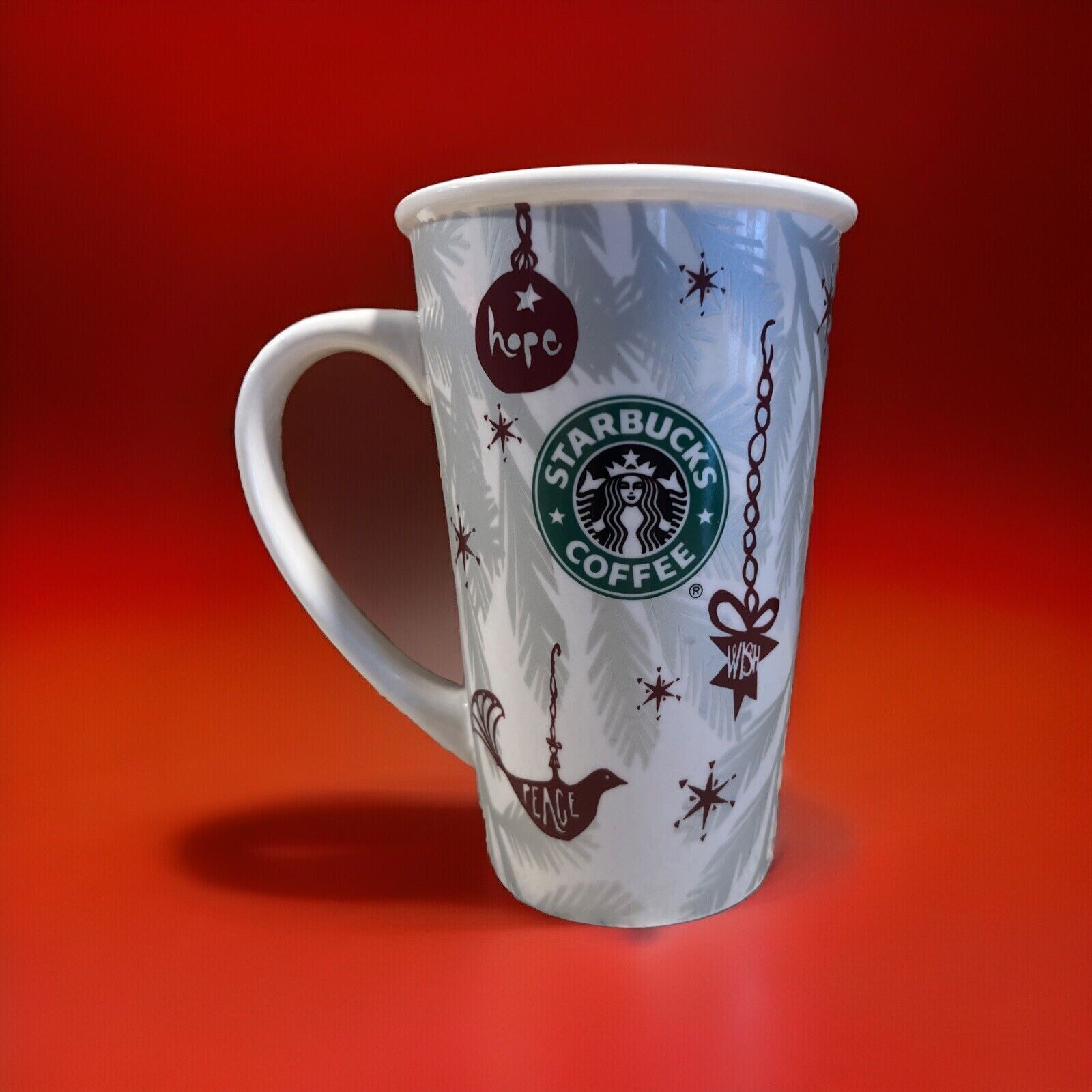 Starbucks 2010 Large Holiday 19 oz Coffee Mug Hope Peace Wish Handled Cup