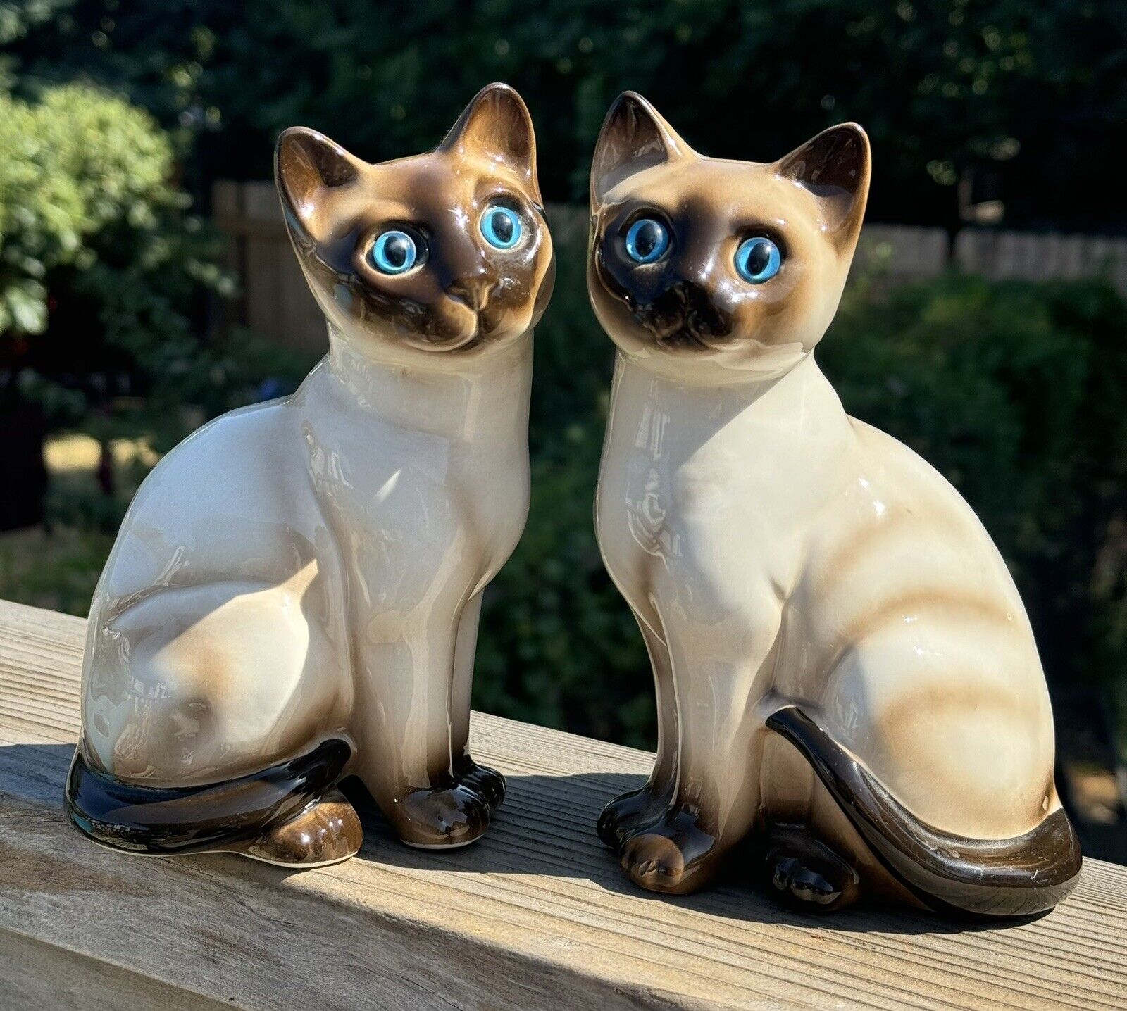 Pair of Vintage Enesco Ceramic Siamese Cat Figures 6 3/4
