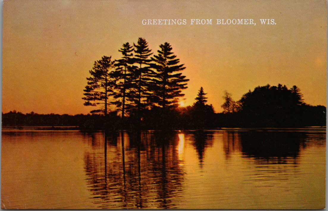Greetings from Bloomer Wisconsin WI Golden Sunset Lake Reflection UNP