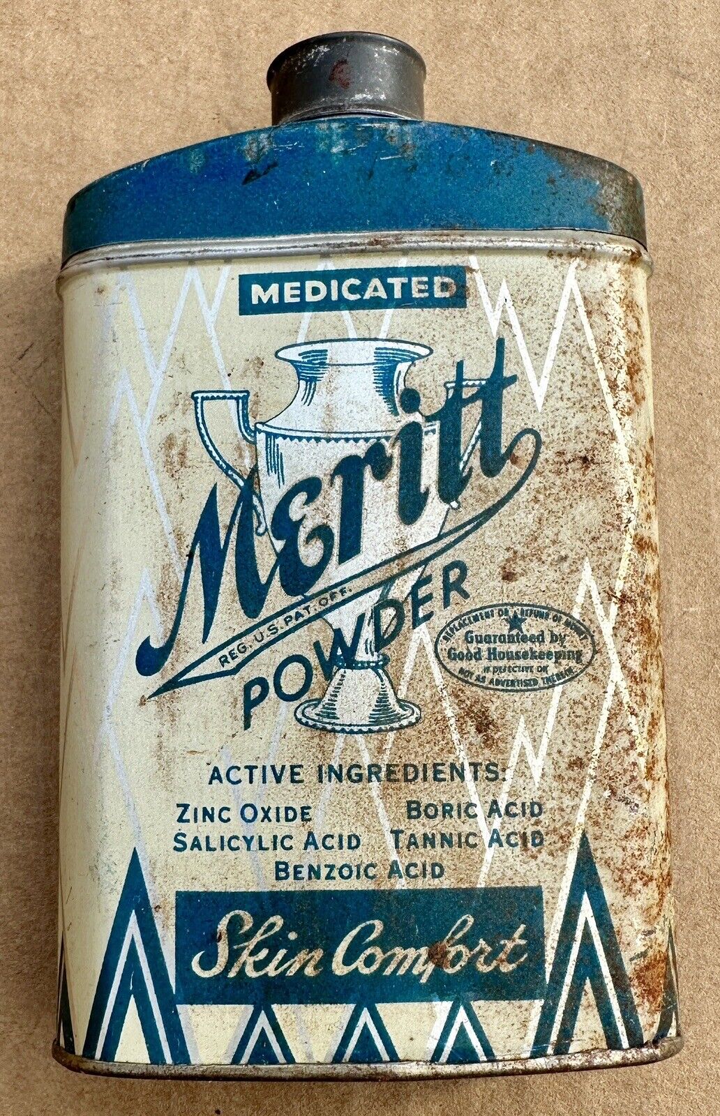 Vintage 1930,1940's Meritt Medicated Powder 2 oz.Tin Can 1/2 Full, Skin Comfort