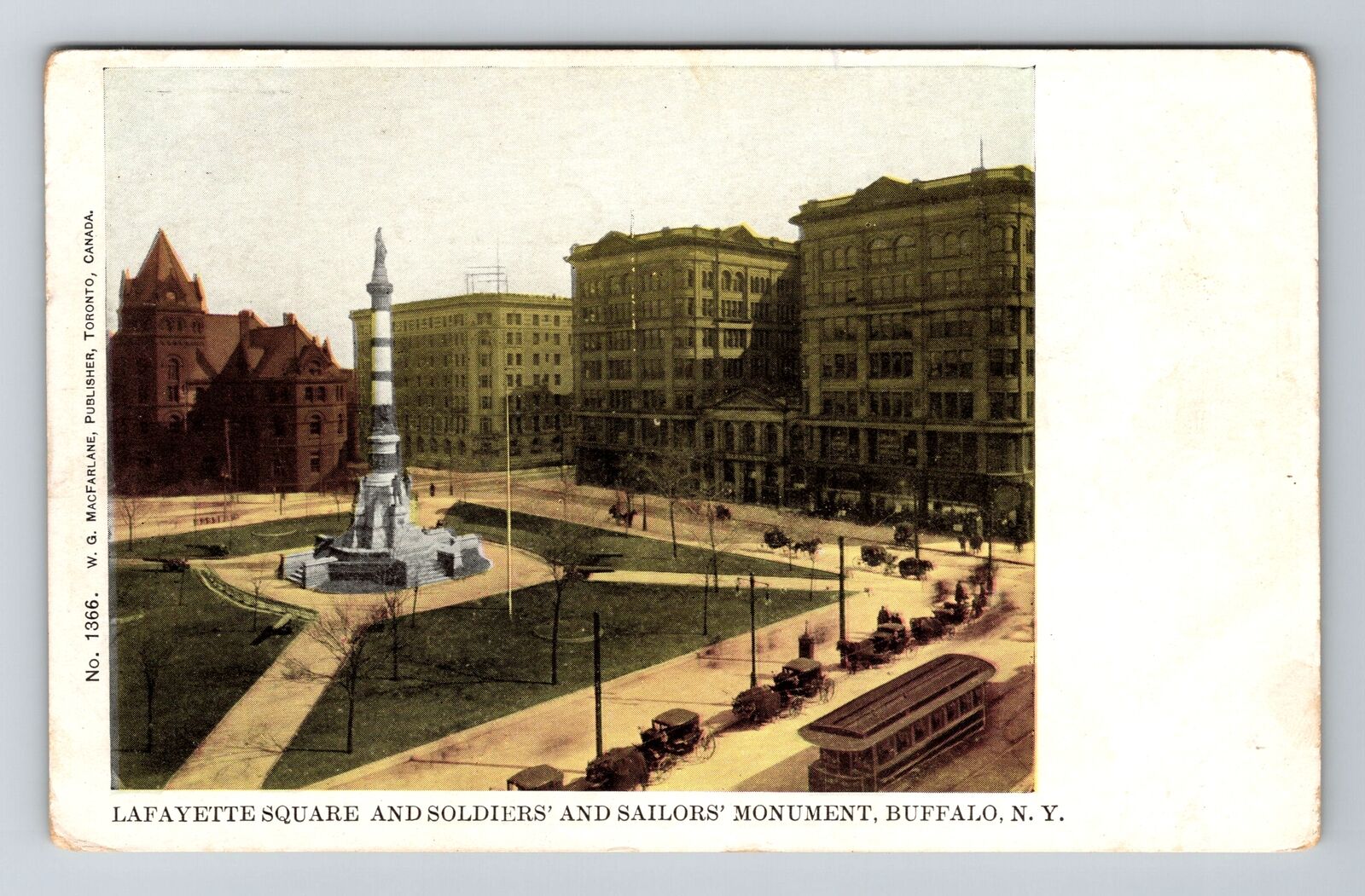Buffalo NY-New York, Lafayette Square And Monument, Antique Vintage Postcard