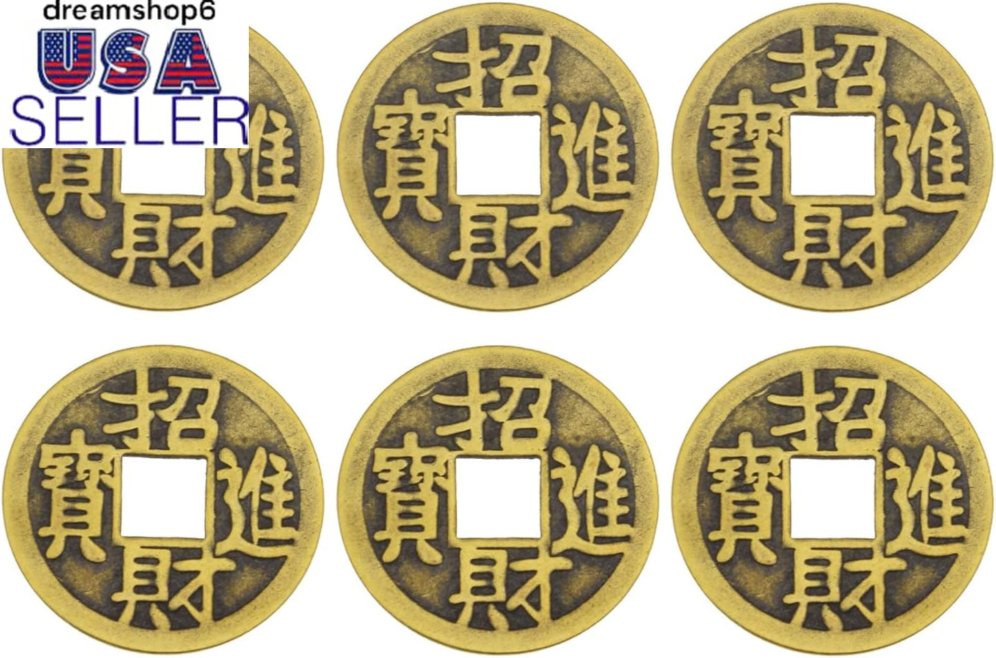 6Pcs 1.5 Inch Chinese Fortune Coins Feng Shui I-Ching Coins Chinese Good Luck Co