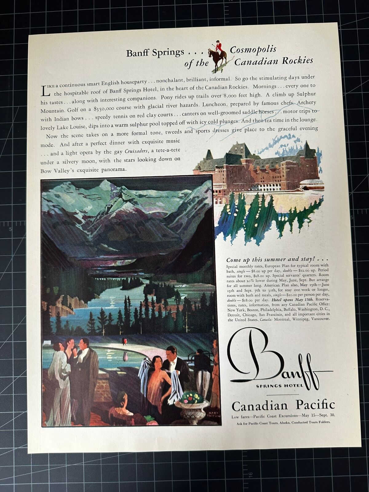 Vintage 1930s Canadian Pacific Railway - Banff Springs Hotel Print Ad