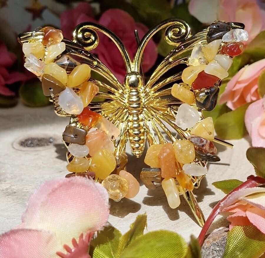 Handmade Solar Plexus. Manipura Chakra Crystals Beaded Butterfly Ornament