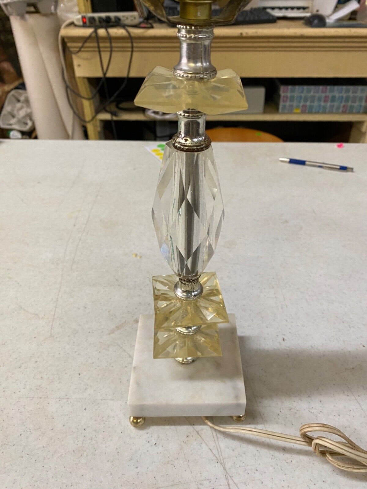 Vintage MCM Brass Footed, Marble Base and Crystal Table Lamp