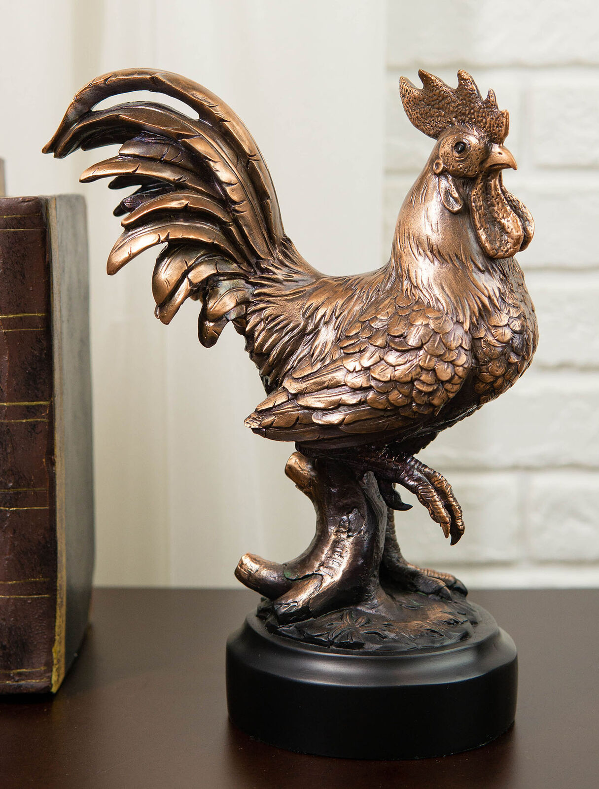 Ebros Decorative Sunshine Country Farm Rooster Bronze Electroplated Statue