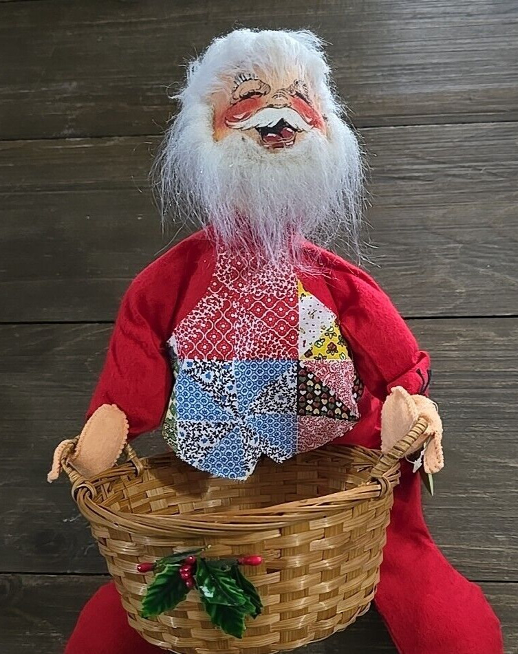 Annalee Dolls 12” Red Sitting Santa Doll Plush Basket Vintage 1971 Hangtag
