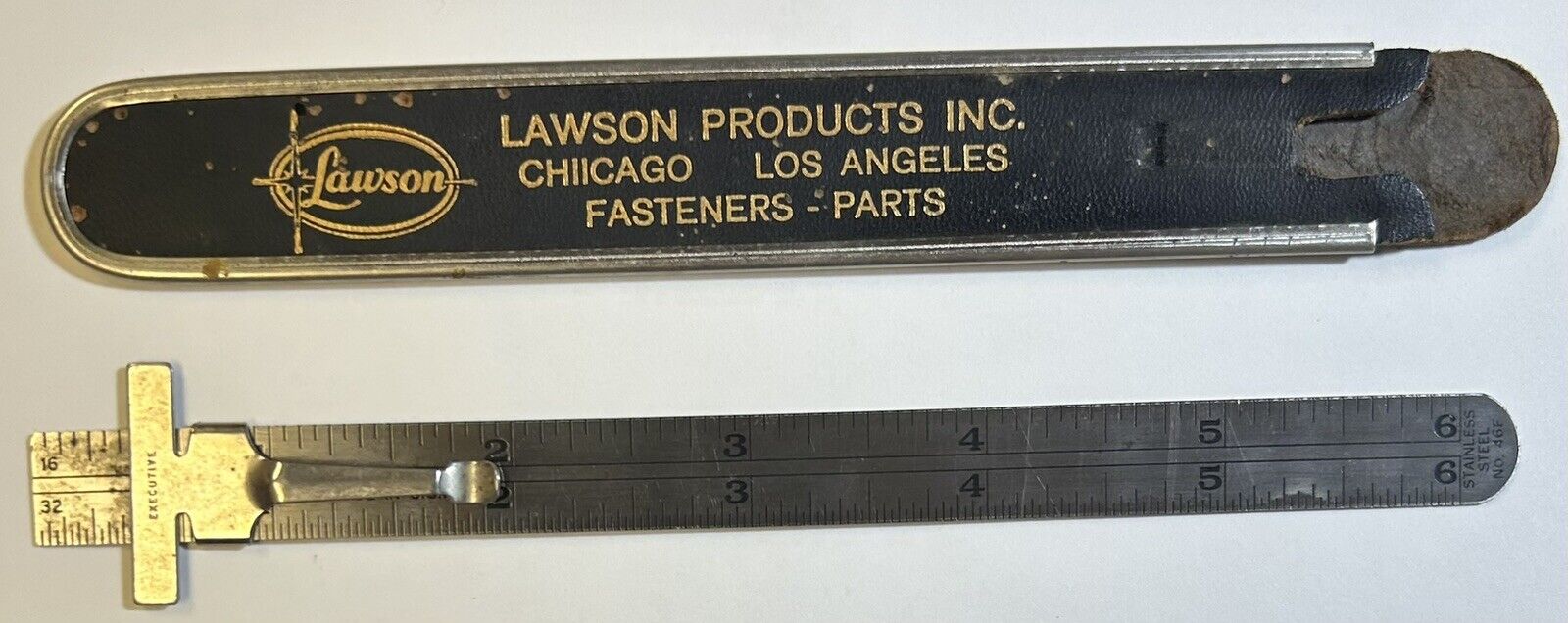 Lawson Products Inc. Stainless Steel Slide Ruler, Vintage