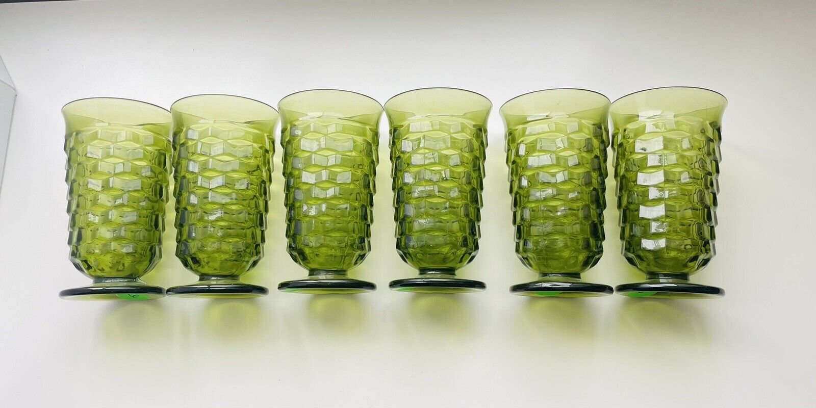 Vintage green Indiana/ Whitehall Green Cube glasses (6)
