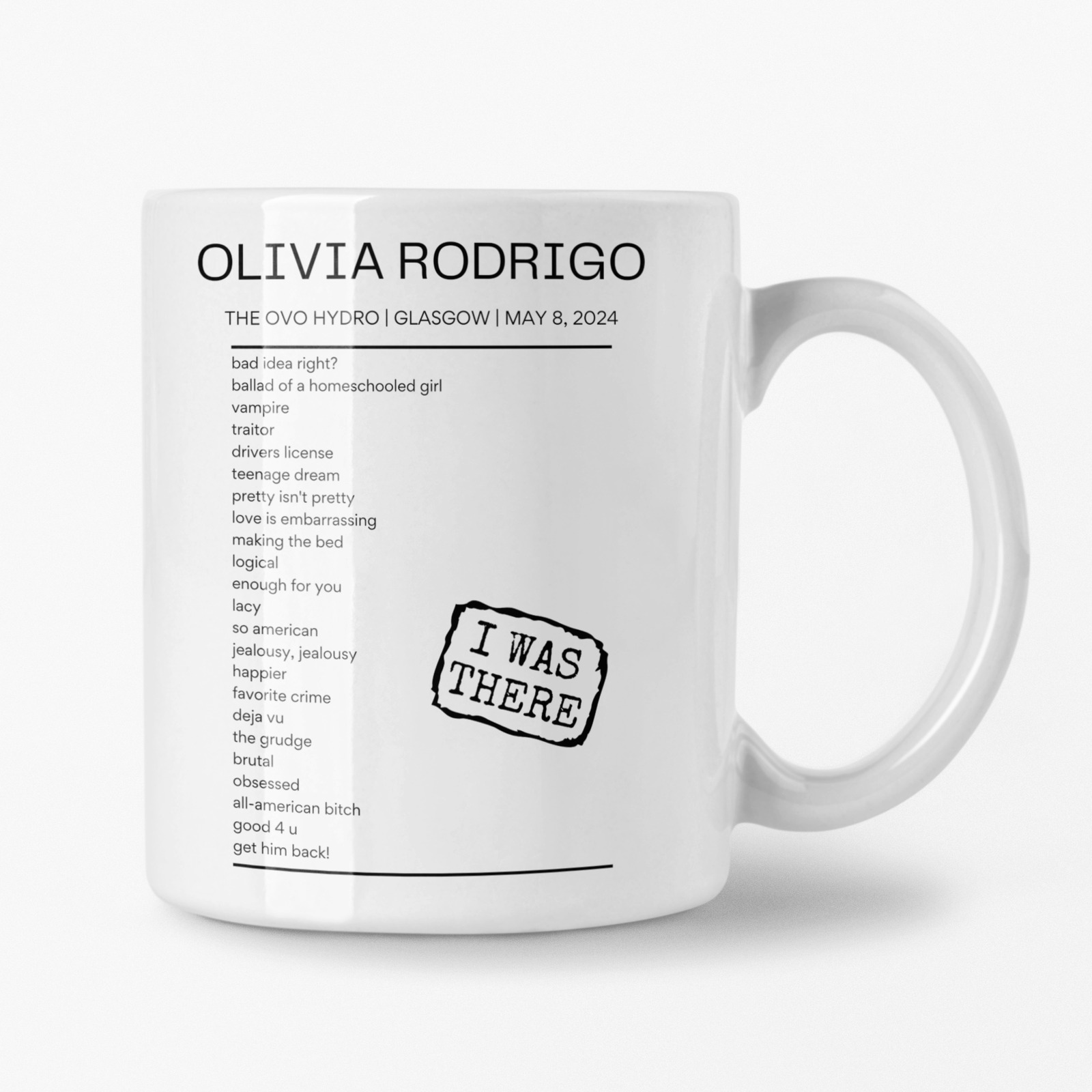Olivia Rodrigo The OVO Hydro Glasgow May 8, 2024 Replica Setlist Mug