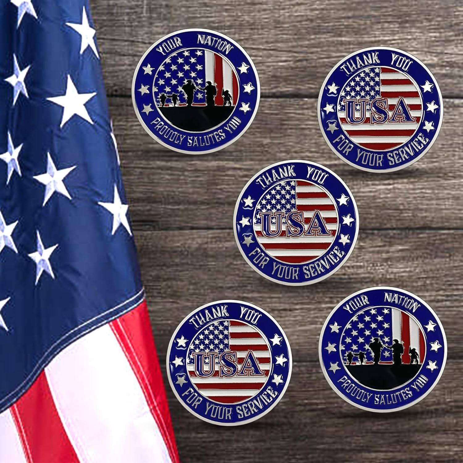 5Pcs Military Challenge Coins Set Thank You for Your Service Veterans Coin