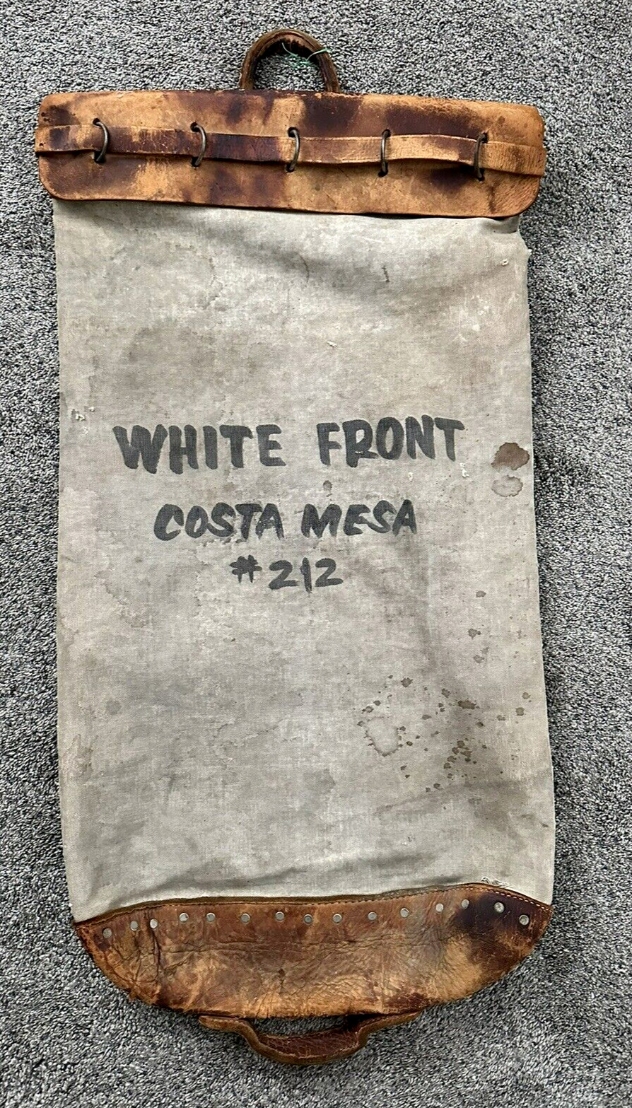 1940 Vintage Messenger LEATHER & CANVAS Bag WHITE FRONT Store COSTA MESA, CALIF