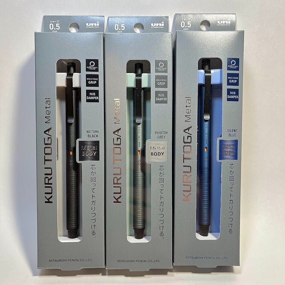 Uni Kuru Toga Metal 0.5mm Pencil Nocturne Black/Phantom Gray/Silent Blue 3 Set