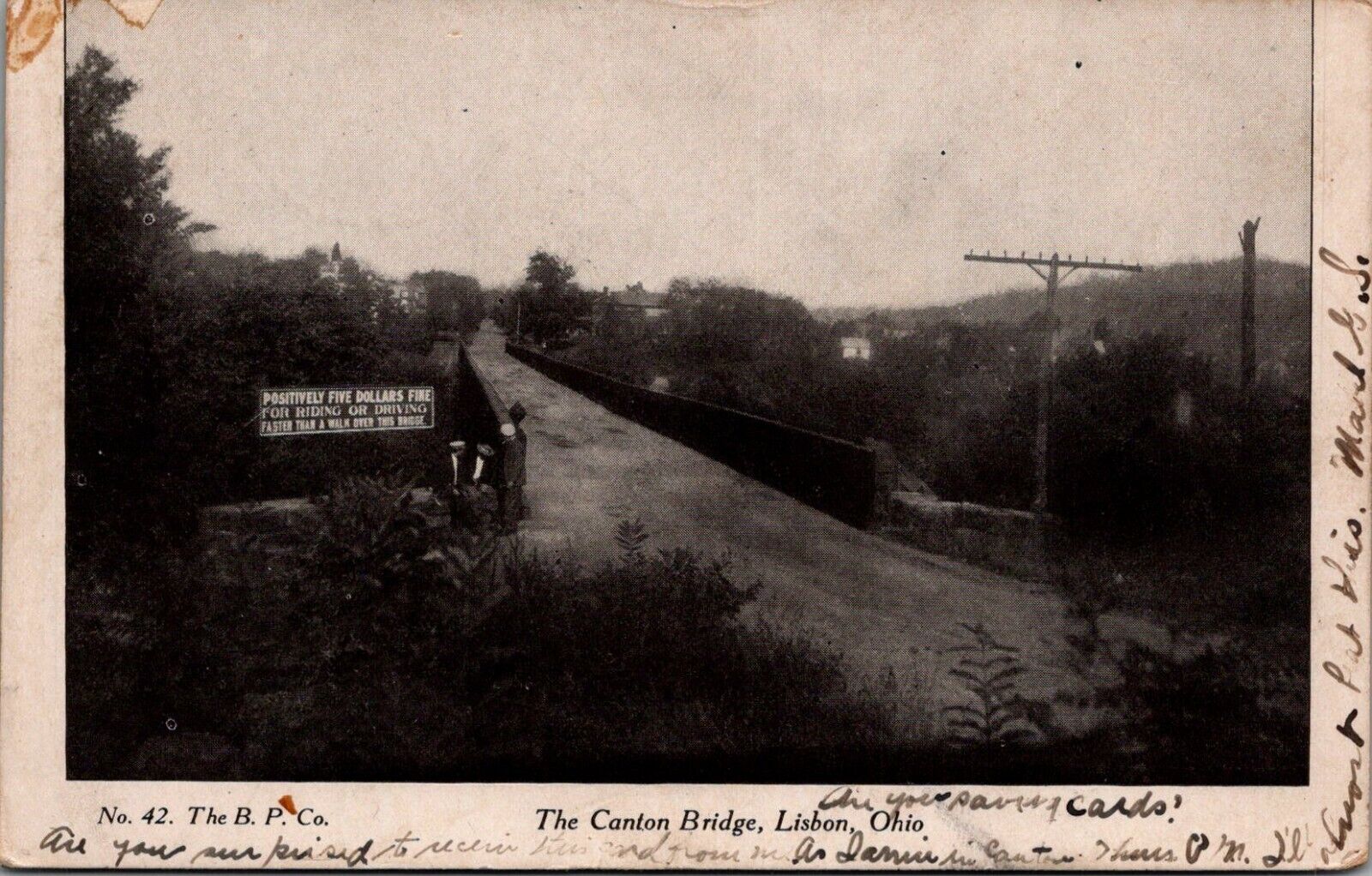 Postcard OH Lisbon, Ohio; The Canton Bridge 1907 Undivided Back G4