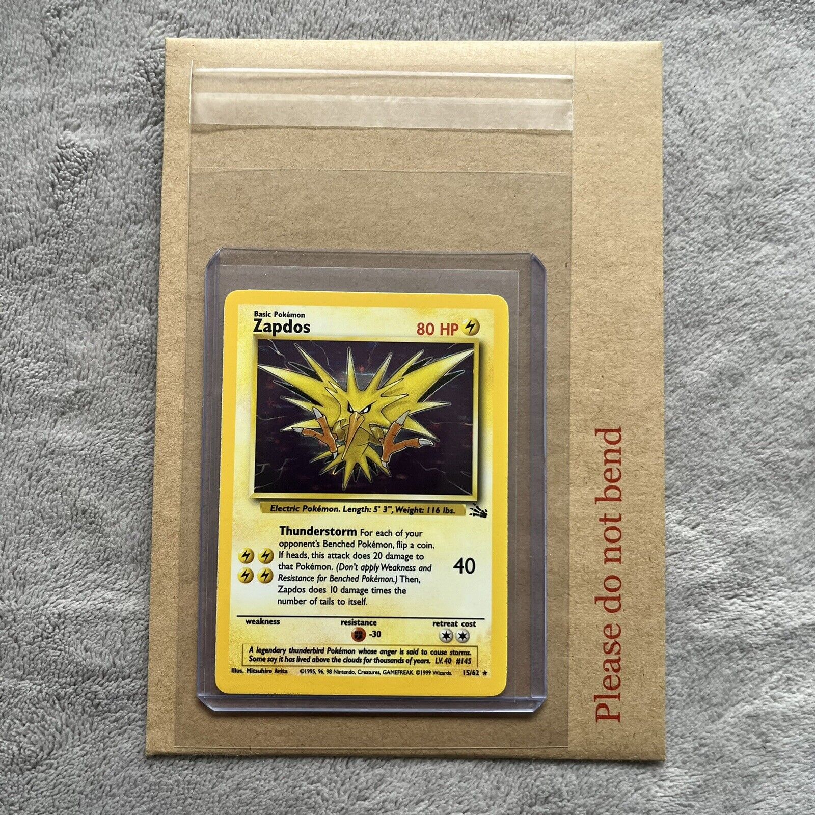 Pokemon TCG Zapdos Rare Holo Card 15/62 Fossil Set
