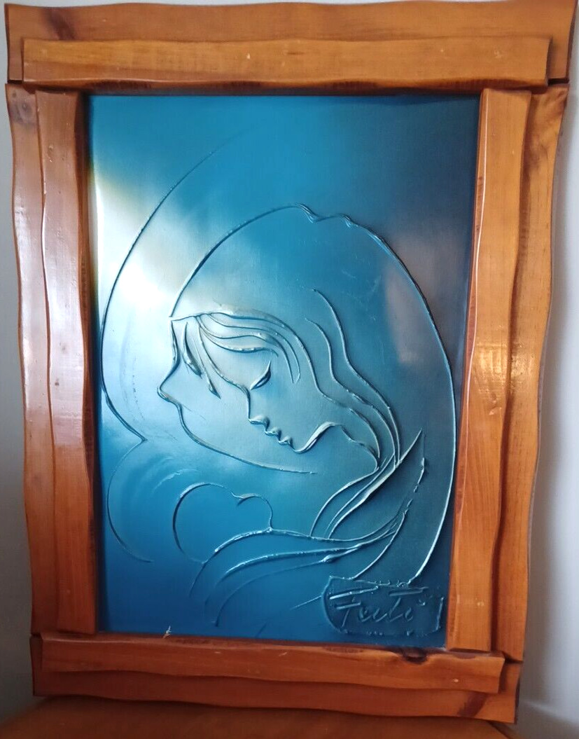 Mother & Child Mother's Day Carved Portrait Oil Plaster  Signed 25x19
