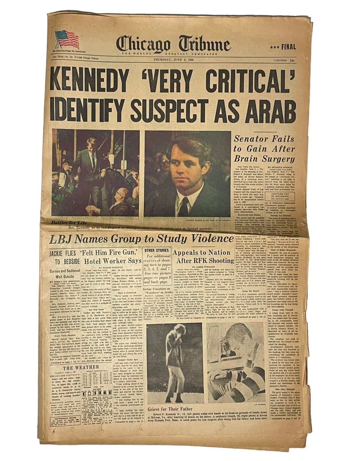 Kennedy Very Critical Identify Suspect as Arab Chicago Tribune June 6, 1968