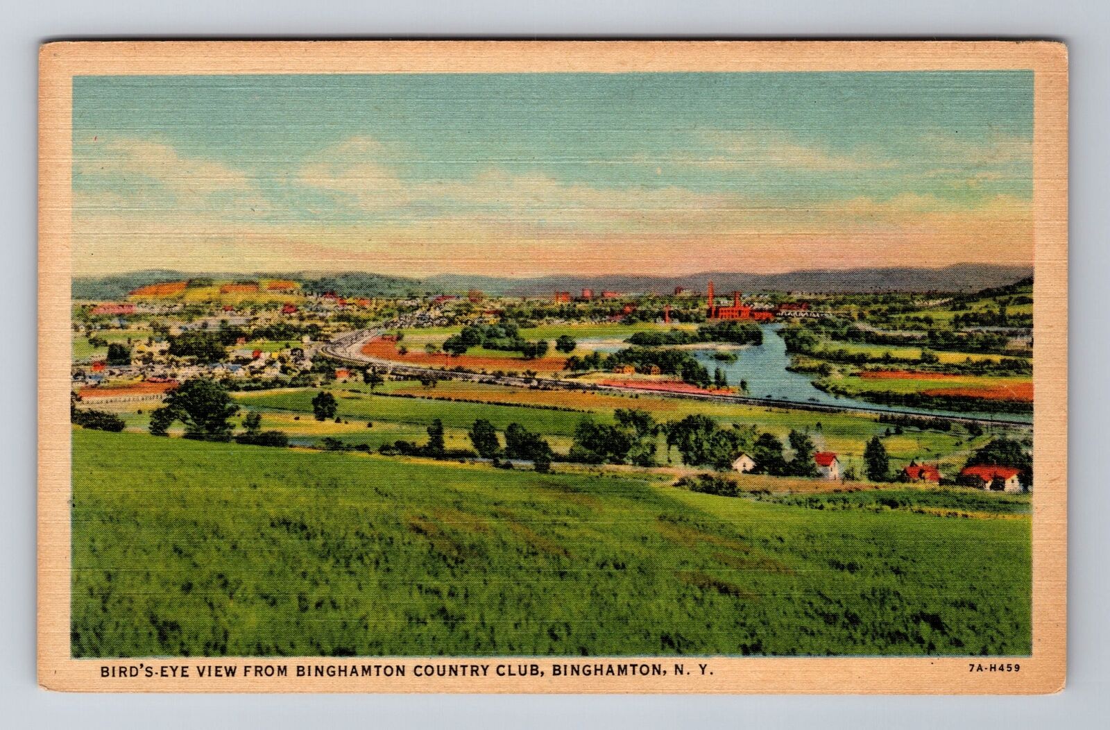 Binghamton NY-New York, Birds Eye View over Binghamton Souvenir Vintage Postcard