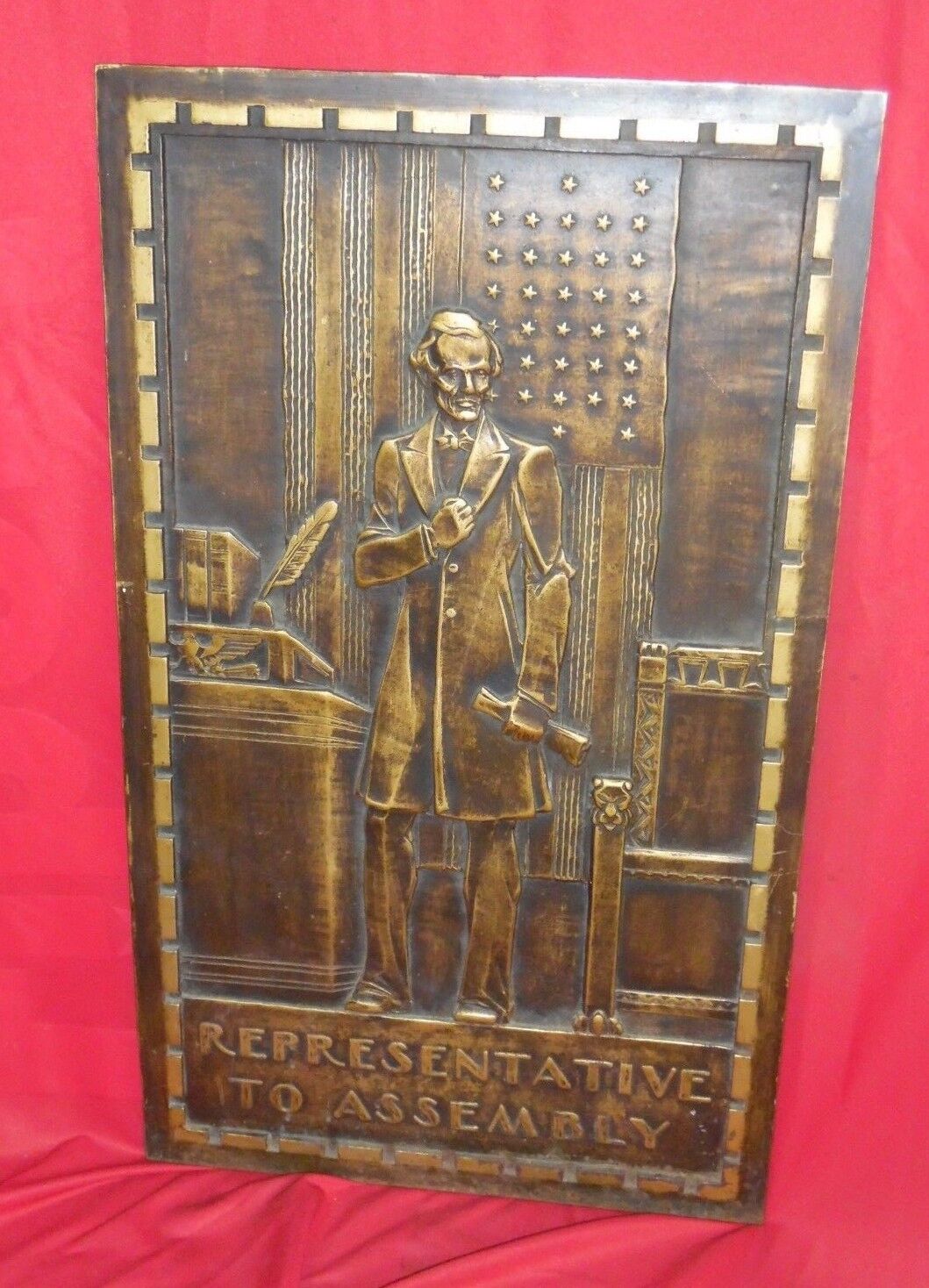 Antique Courthouse Bronze Plated Plaque Representative To Assembly Lincoln