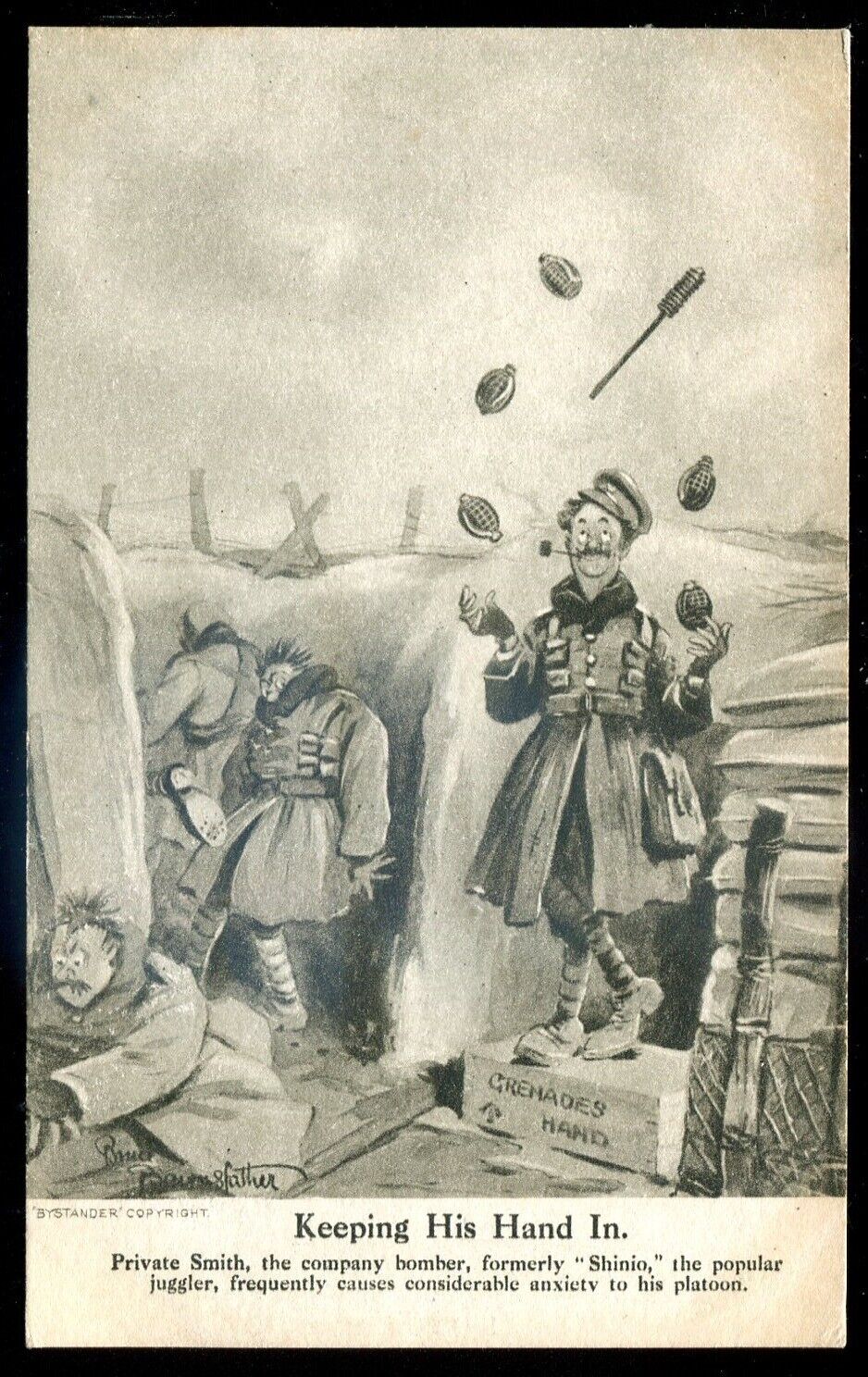 WW1 MILITARY Postcard 1910s Artist- BRUCE BAINSFATHER Humor Bystander Series