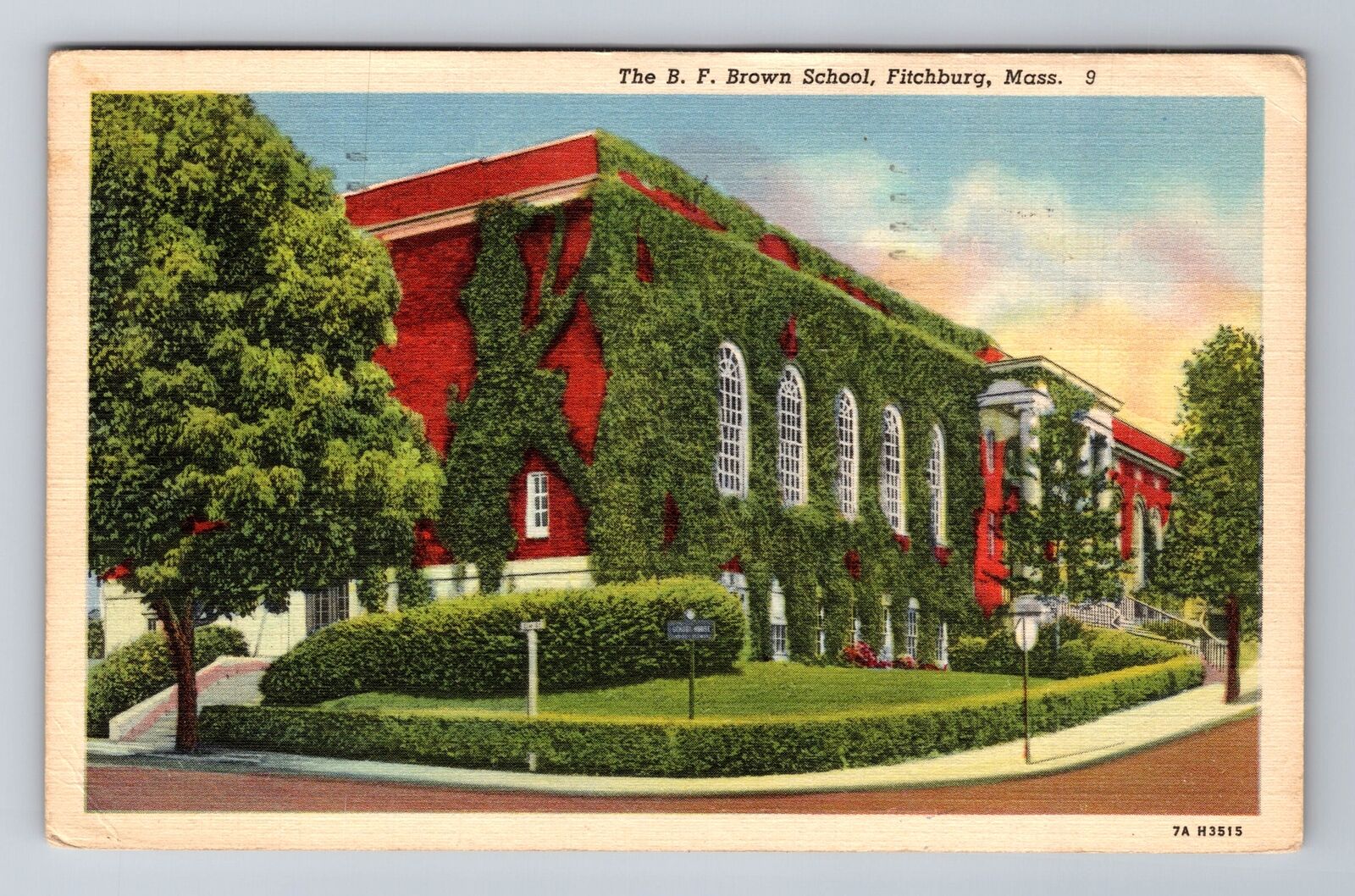 Fitchburg MA-Massachusetts, The BF Brown School, Antique Vintage c1949 Postcard