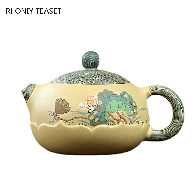 280ml Yixing High-end Purple Clay Xishi Teapot Master Handmade Mud Painted Lotus