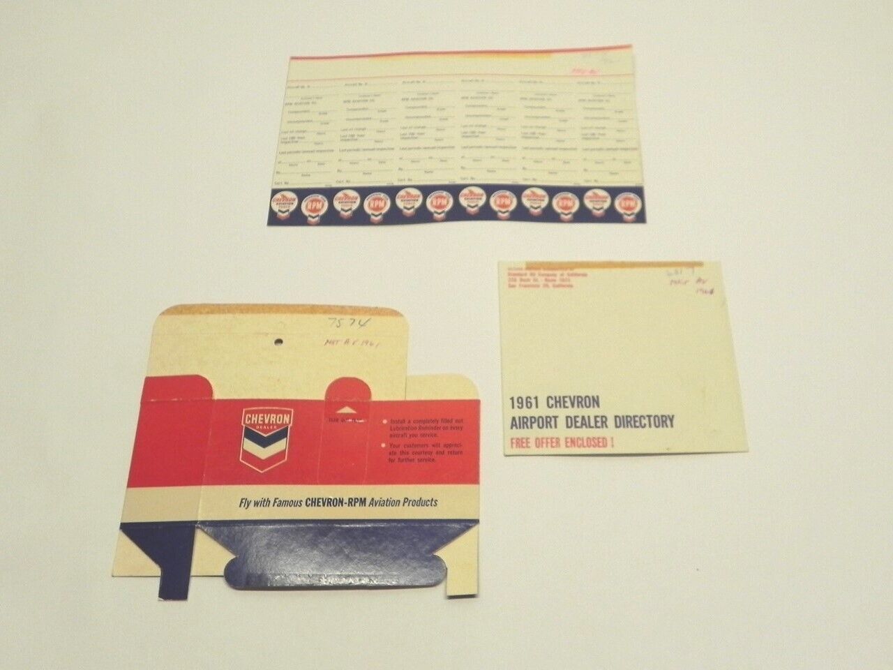VINTAGE CHEVRON AVIATION FUEL AND STANDARD OIL DISPLAY BOX SERVICE STICKERS NOS 