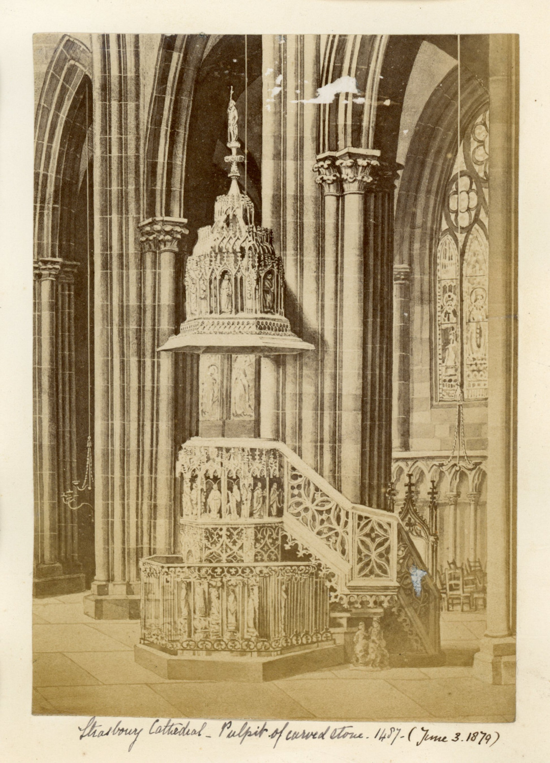 France, Strasbourg, Cathedral, Interior View, 1879, Vintage Albumen Print Vint