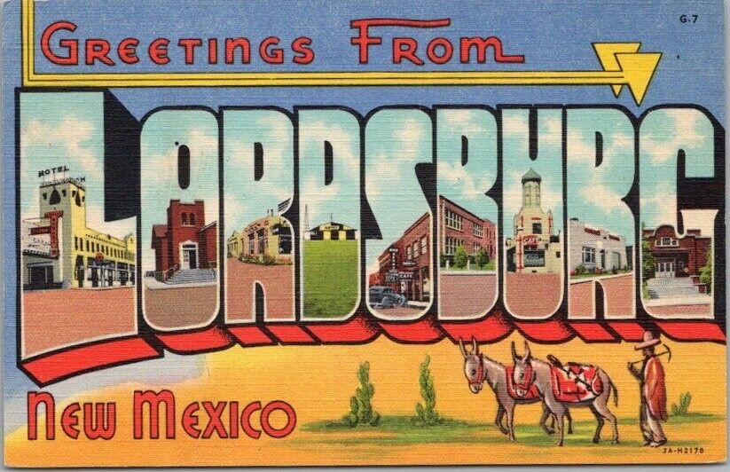 LORDSBURG, New Mexico Large Letter Postcard Multi-View / Curteich Linen c1937