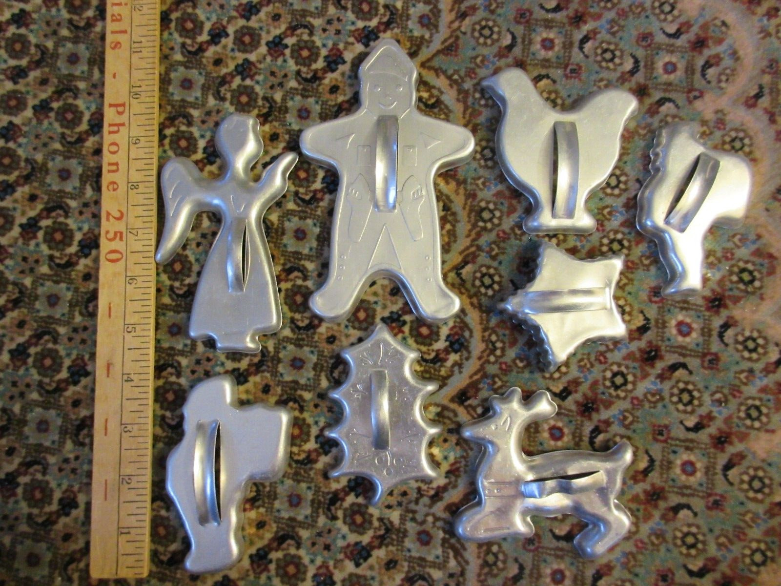 Vintage Aluminum Cookie Cutter lot of 8 Santa Star Gingerbread Man Holly Reindee
