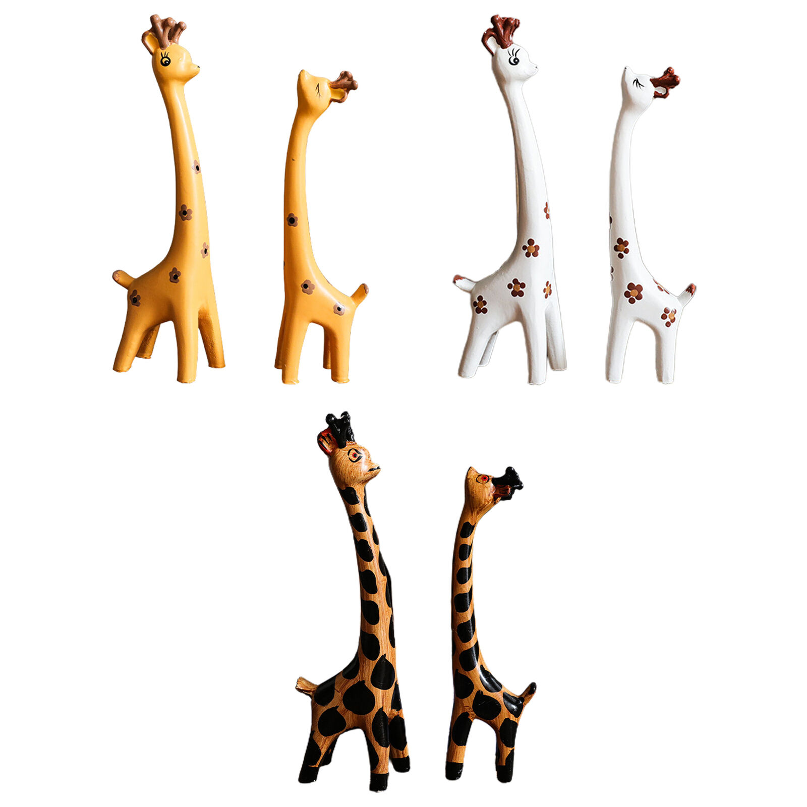 Giraffe Statue Set Hand Carved Wooden Giraffe Sculpture Elegant Animal Home Gift