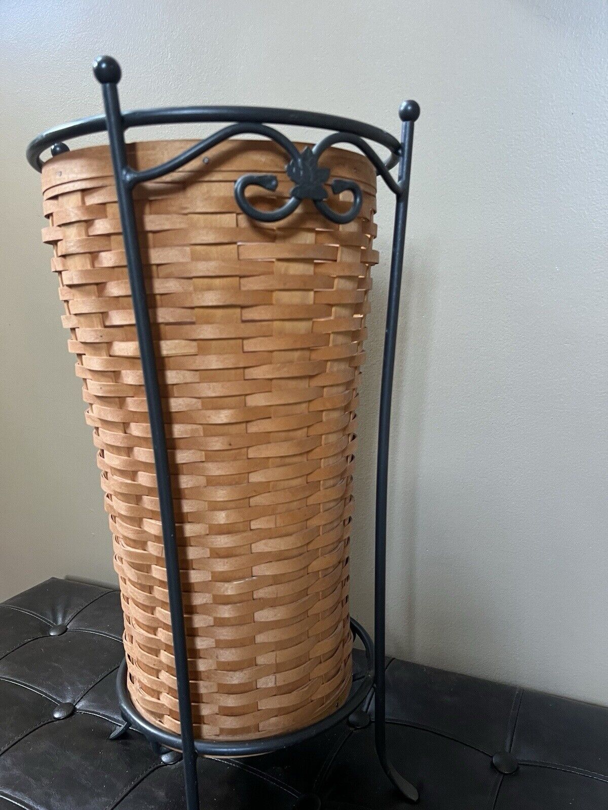 Never Used - Longaberger 2001 UMBRELLA Basket + Protector + WROUGHT IRON STAND