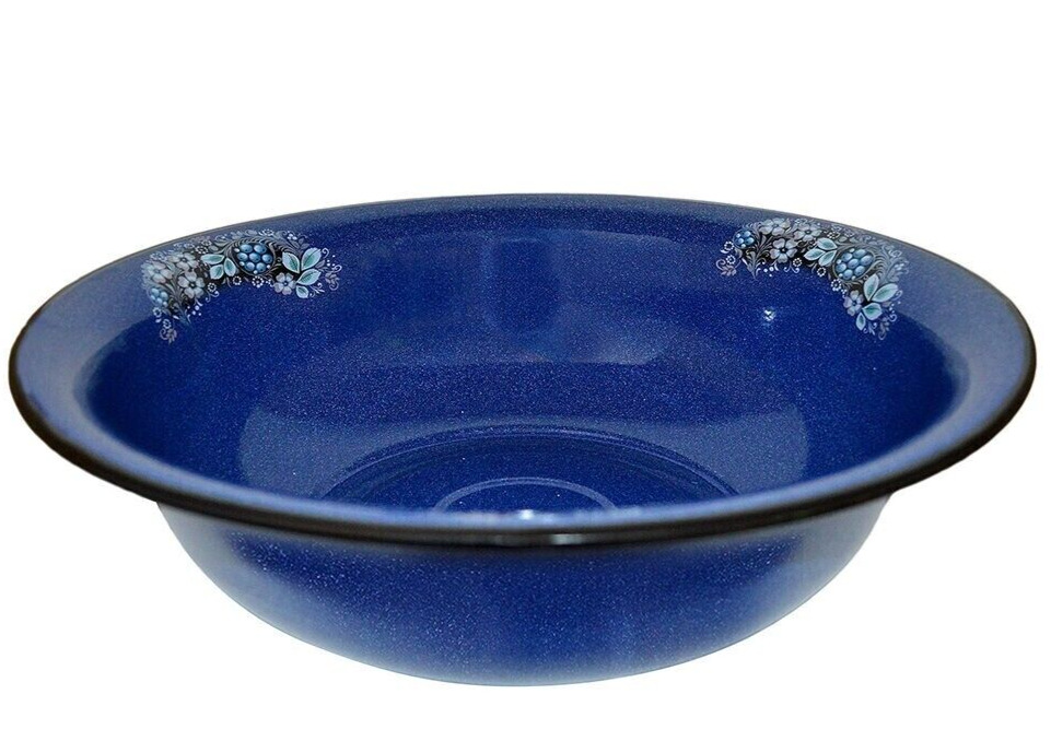 BLUEBERRY Enameled Mixing Bowl Camping Kitchen Bowl, Made in Russia, 7.4 qt