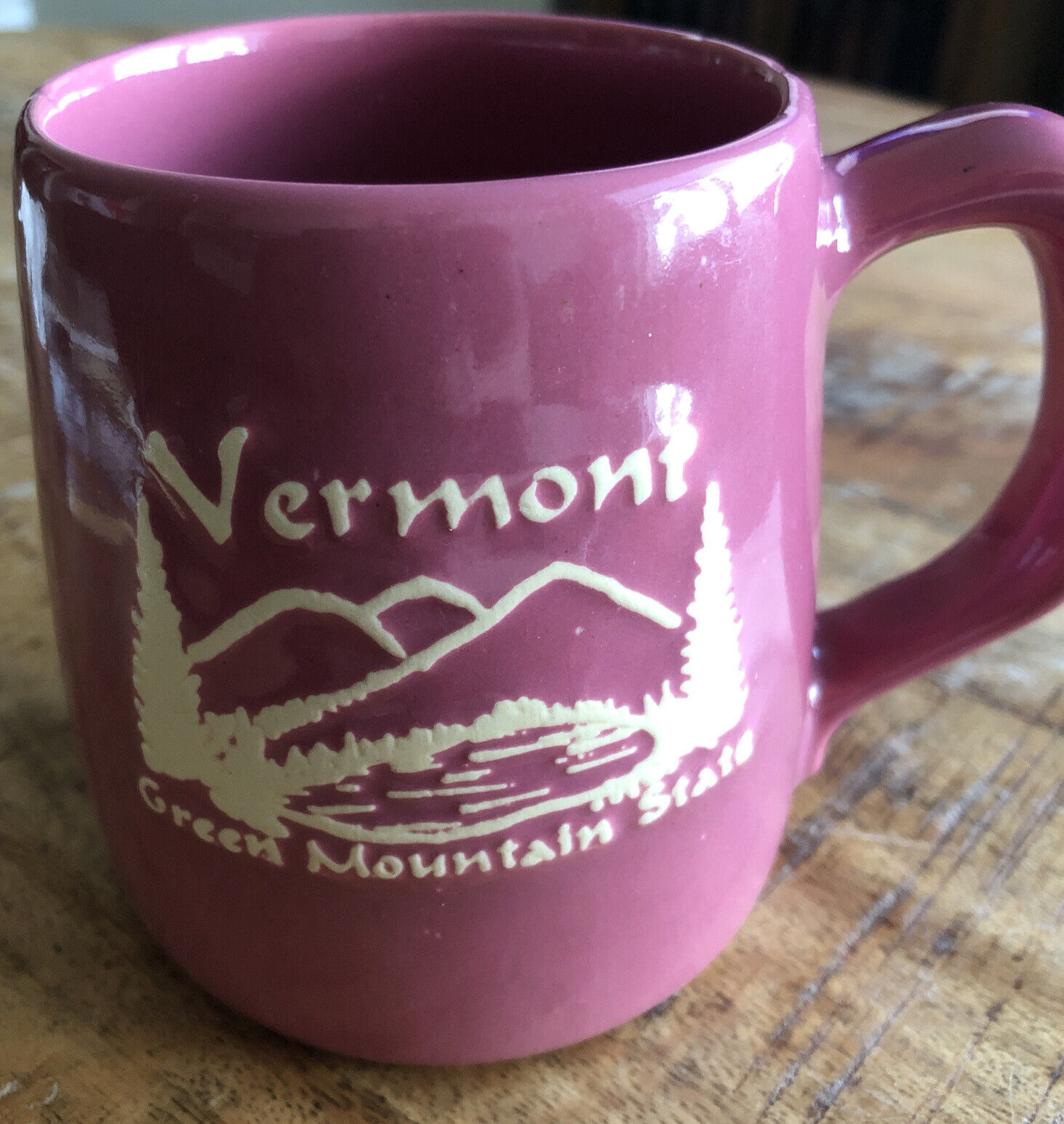 Vermont Mug Onion River Pottery Green Mountain State Landscape Dk Pink Handmade