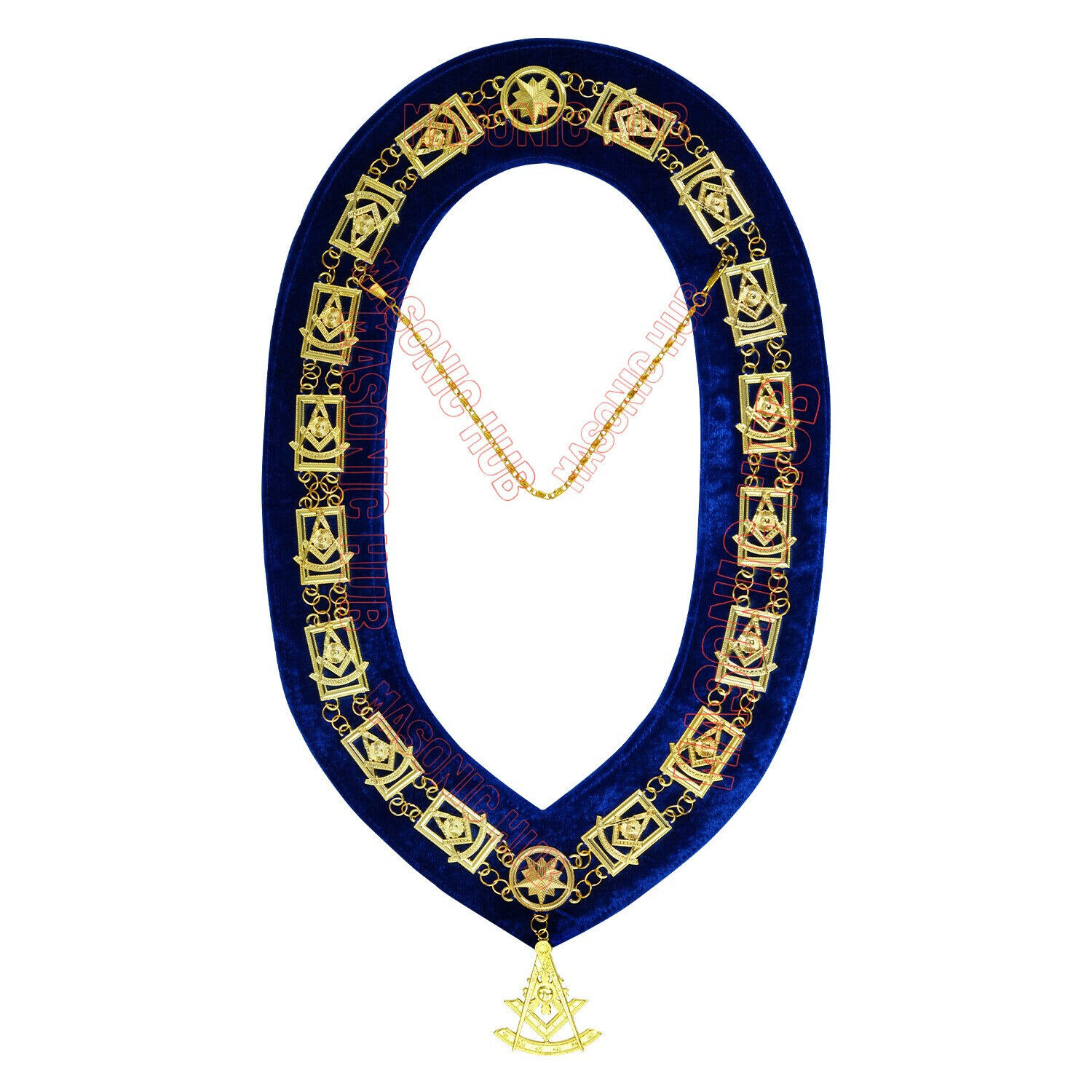 Masonic Past Master Metal Chain Collar Blue Backing + Free Jewel