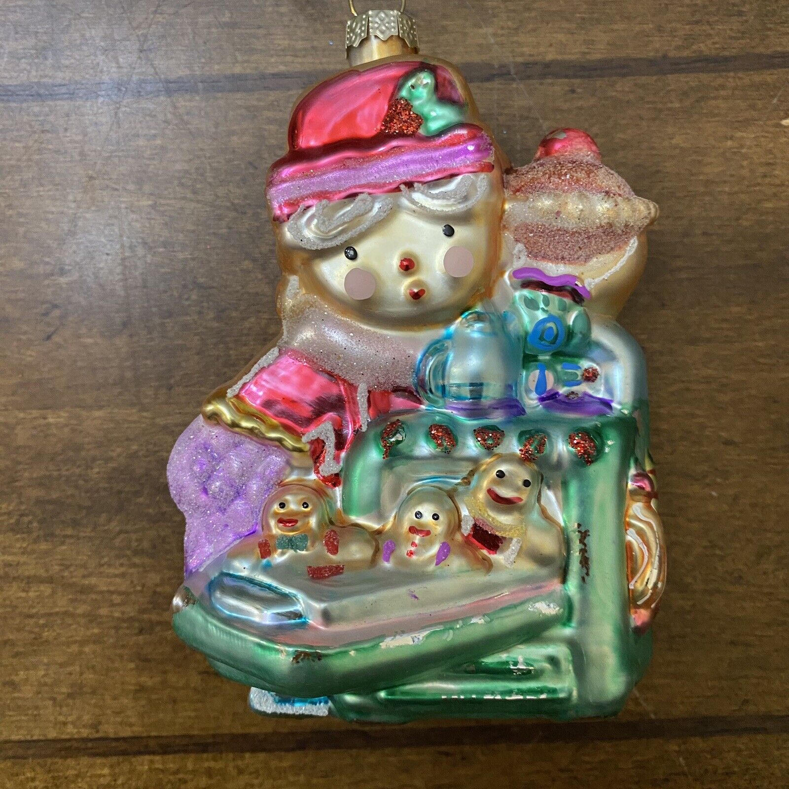 Gingerbread Girl Baker Glass Christmas Ornament Cupcake Pie Cookies in Oven 5”