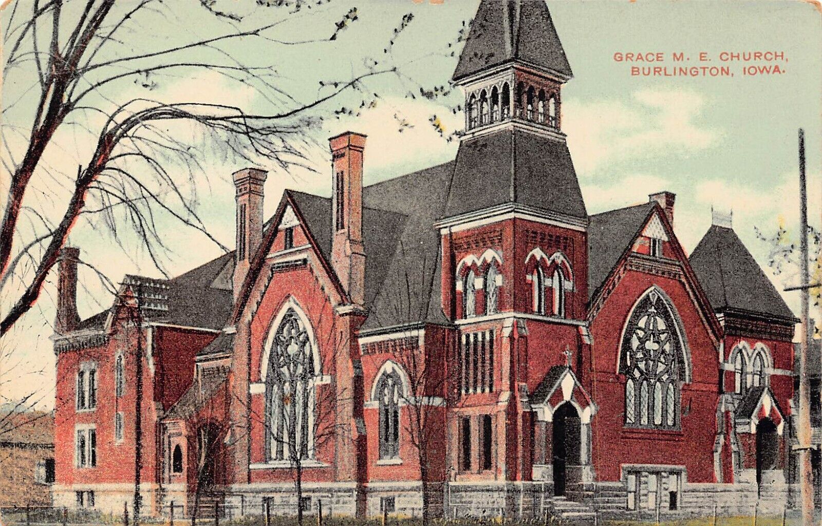 Burlington IA Iowa Grace UMC United Methodist Episcopal Church Vtg Postcard B29